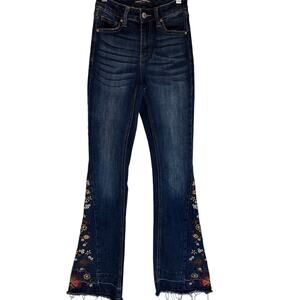 Ashley Mason Boho Floral Embroidered Flare Jeans 00/23 High Rise Tall